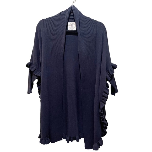 Muche et Muchette Ruffled Open cardigan Sweater Navy Blue One Size - Picture 1 of 7